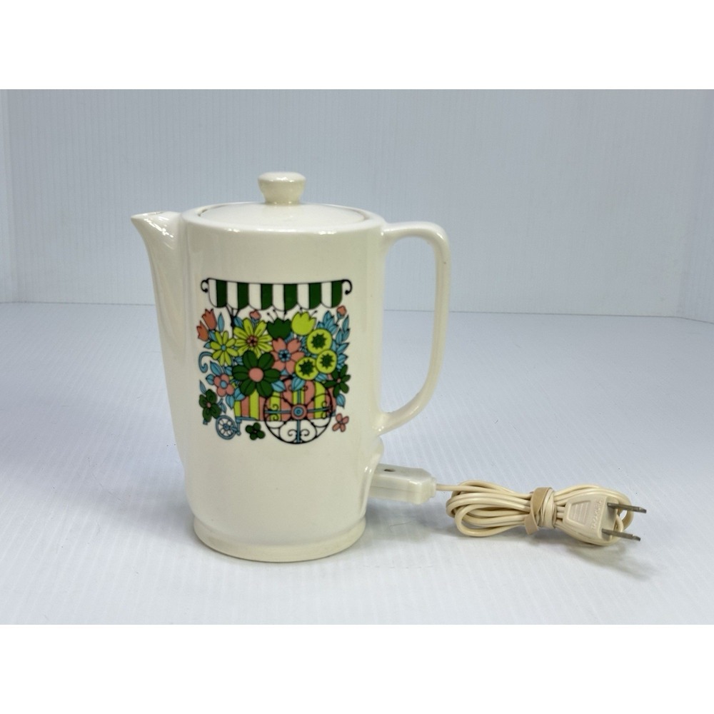 Vintage 2 Cup Size Brew Master Instant Coffee Tea‎ Flower Cart Design Cord Works